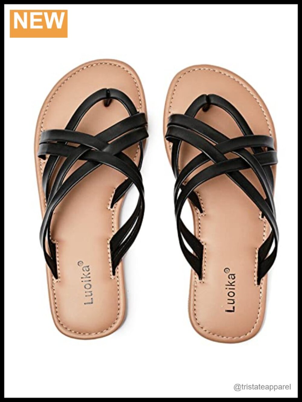 Women's Wide Width Flat Strappy Slides Sandals Faux Leather Comfortable